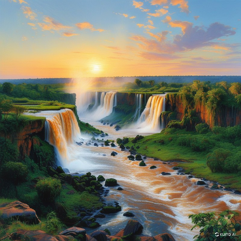 #Bing_Wallpaper“从巴西巴拉那州望去的雄伟伊瓜苏瀑布，这一令人叹为观止的水流从郁郁葱葱的悬崖上倾泻而下，周围环绕着生机盎然的绿色植被和布满青苔的岩石