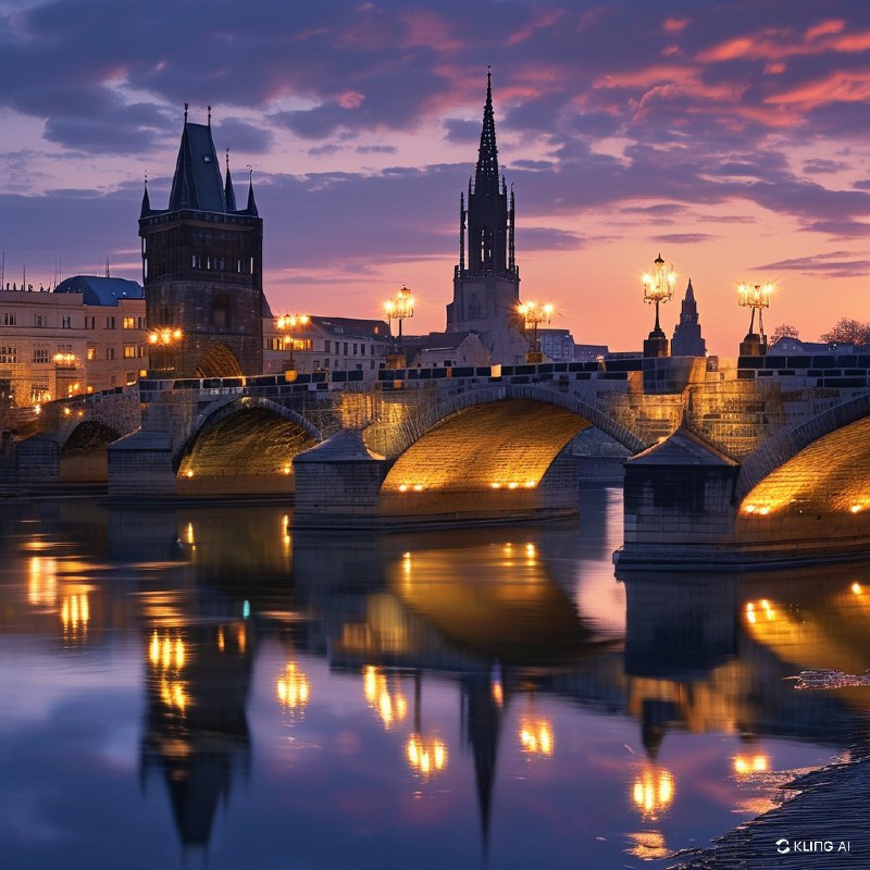 #Bing_Wallpaper黄昏时分，一座历史悠久的多拱石桥横跨宽阔的河流，风景如画