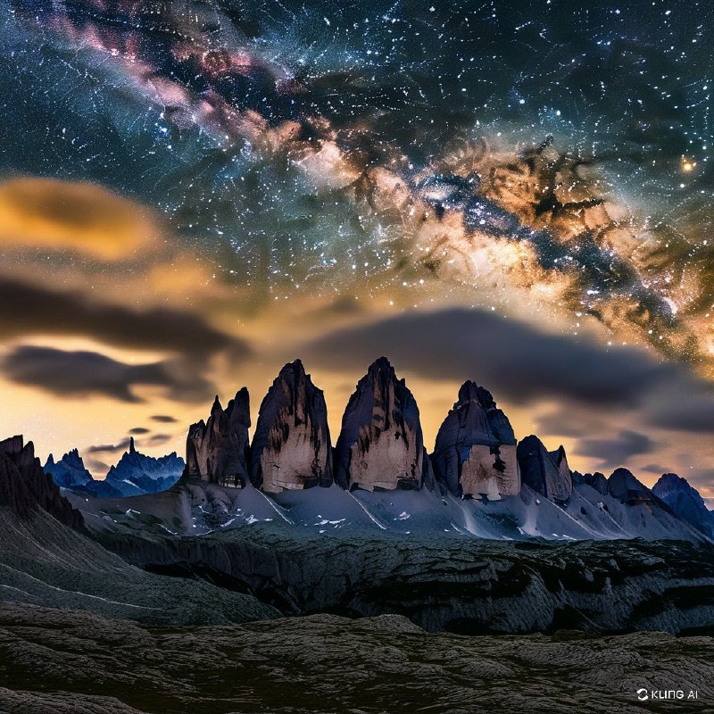 #Bing_Wallpaper“星光灿烂的夜晚下，庄严的三峰峻岭（Tre Cime di Lavaredo）剧烈地凸显于辉煌的银河所点亮的天空