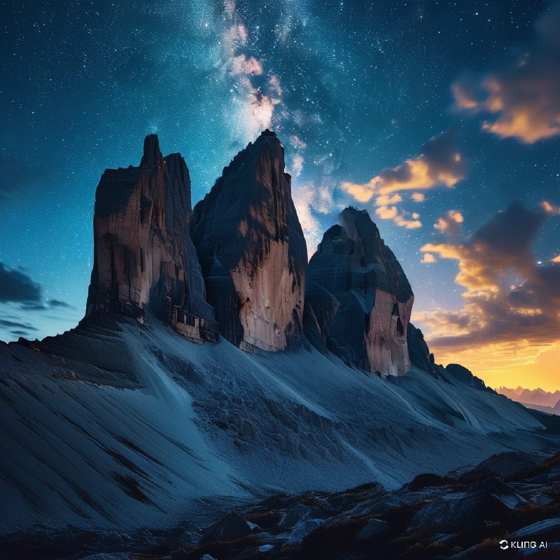 #Bing_Wallpaper“星光灿烂的夜晚下，庄严的三峰峻岭（Tre Cime di Lavaredo）剧烈地凸显于辉煌的银河所点亮的天空