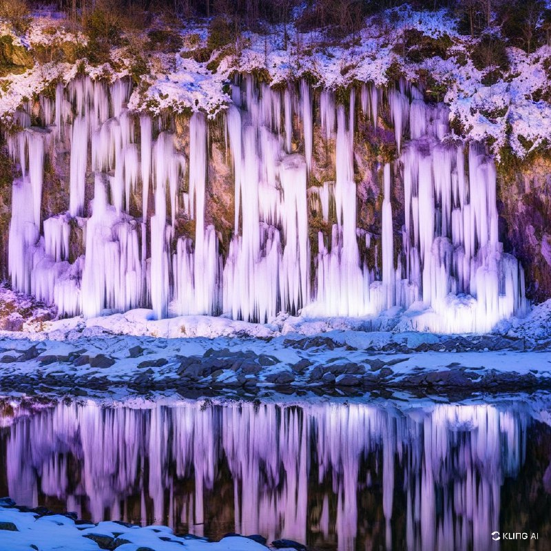 #Bing_Wallpaper"日本秩父三十槌冰柱的迷人冬景，以从陡峭崖壁倾泻而下的高大透明冰柱为特色