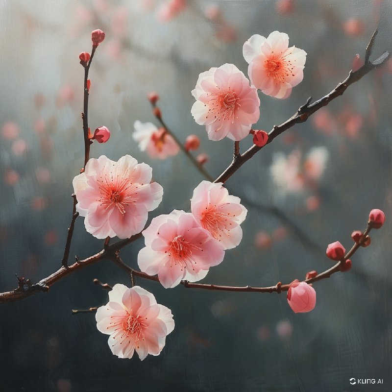 #Bing_Wallpaper盛开的娇嫩梅花，柔粉色的花瓣散发出优雅与精细的魅力，点缀在纤细的深棕色枝条上