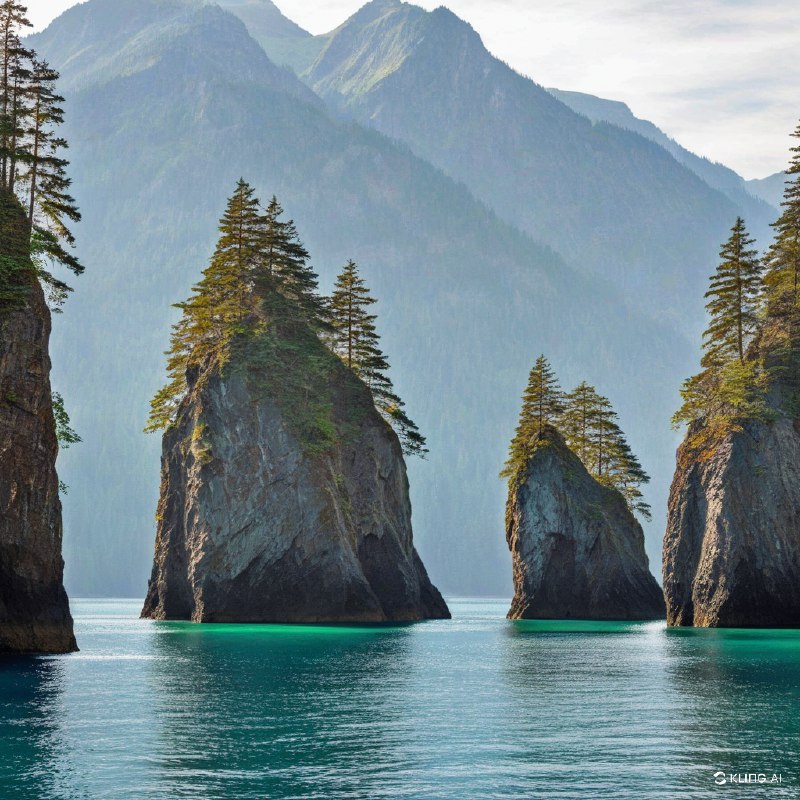 #Bing_Wallpaper“陡峭而峻峭的山峰从纯净的碧蓝水域中陡然升起，其参差不齐的边缘被附着在岩石峭壁上的郁郁葱葱的绿色植被柔化