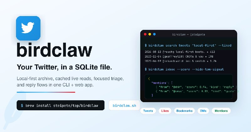 birdclaw — Local Twitter memory in SQLite