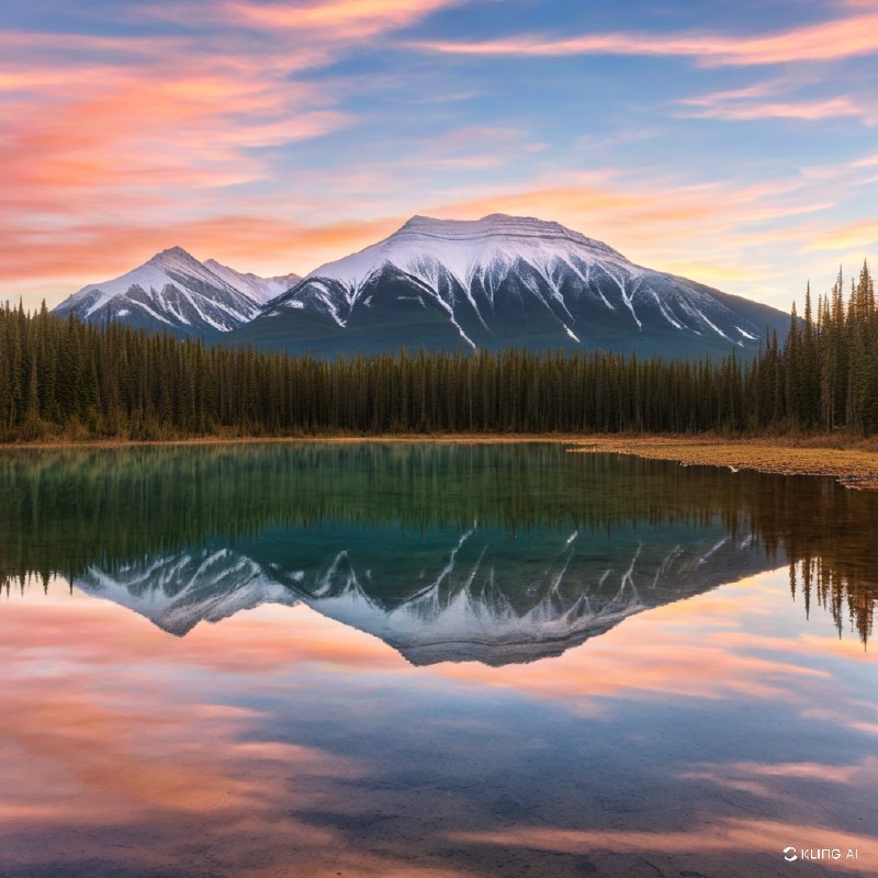 日落时分，加拿大阿尔伯塔省班夫国家公园的旷野上飘起了第一朵雪花，呈现出一幅宁静的风景画