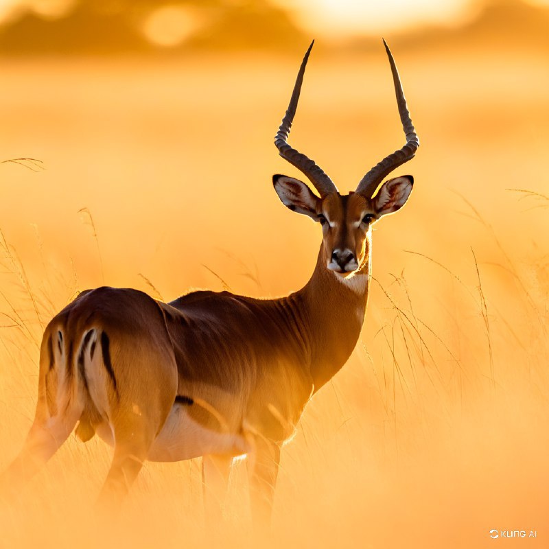 #Bing_Wallpaper一只优雅的黑脸大羚羊漫步在博茨瓦纳莫雷米野生动物保护区的金色草原上，沐浴在日落的温暖光辉中