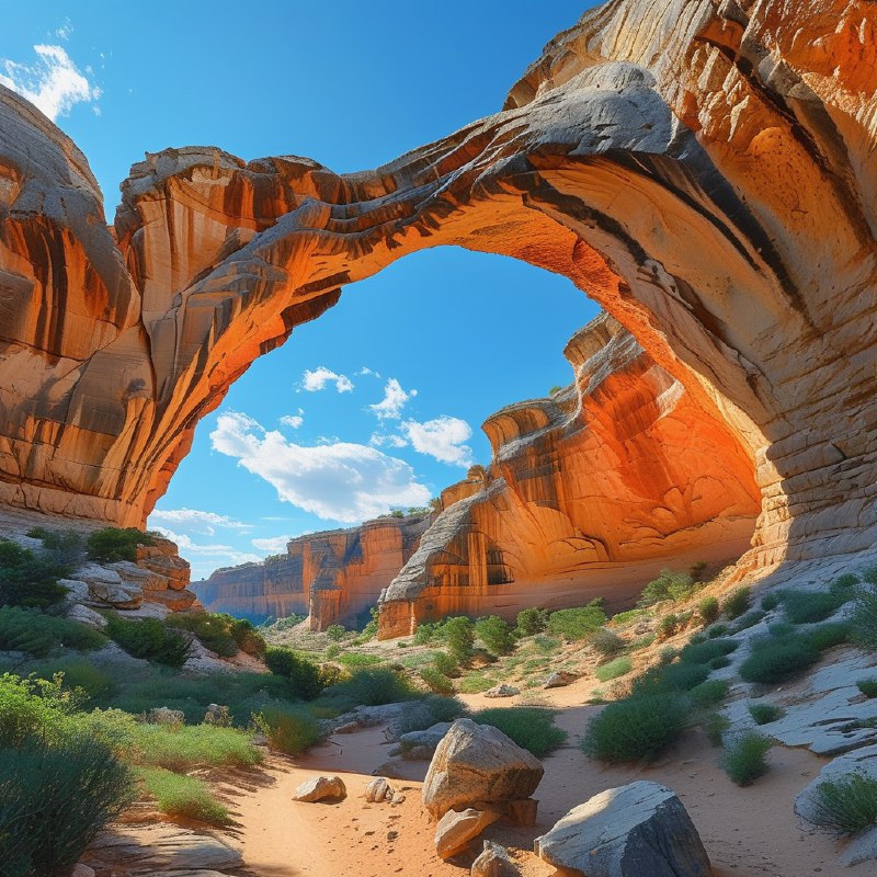 #Bing_Wallpaper在碧蓝的晴空下，一座令人叹为观止的天然岩石奇观——犹他州自然桥国家纪念碑中的卡奇纳桥