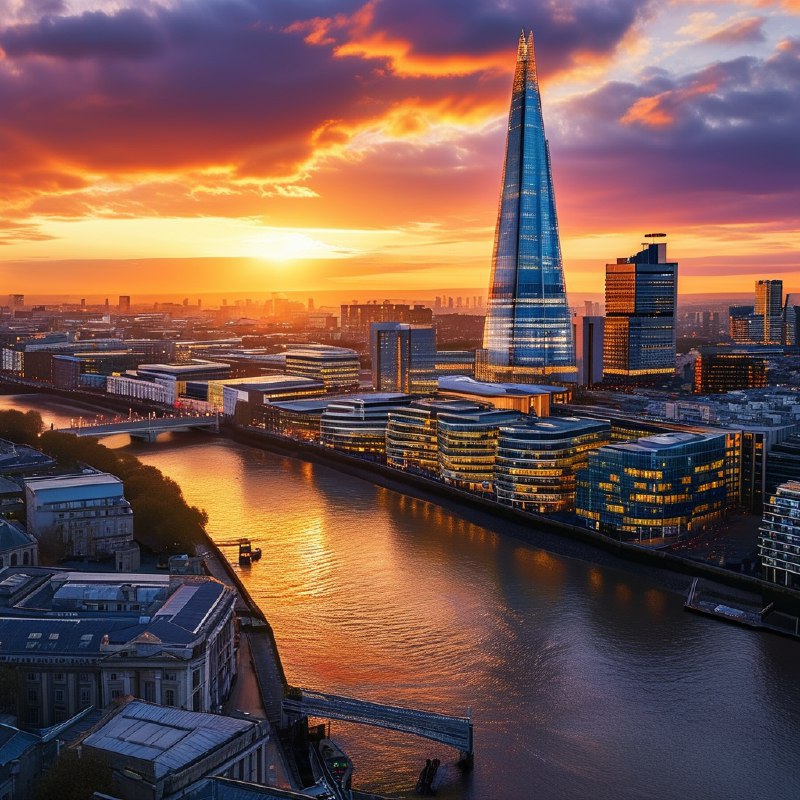 #Bing_Wallpaper“日落时分，伦敦的壮丽城市景观令人心生敬畏，以耸立在天际线上的碎片大厦（The Shard）为焦点