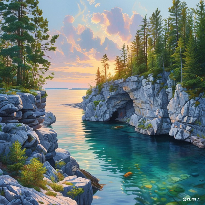 #Bing_Wallpaper“安大略省加拿大布鲁斯半岛国家公园，壮丽的悬崖俯瞰着一片宁静的碧绿海湾，周围环绕着茂密的常青树林