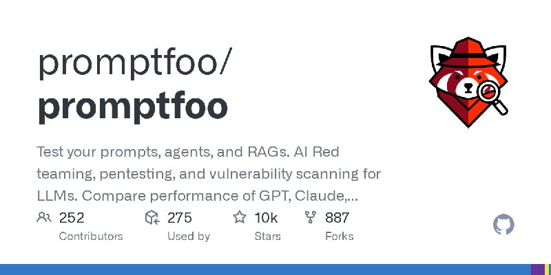 GitHub - promptfoo/promptfoo: Test your prompts, agents, and RAGs. AI Red teaming, pentesting, and vulnerability scanning for LLMs.…