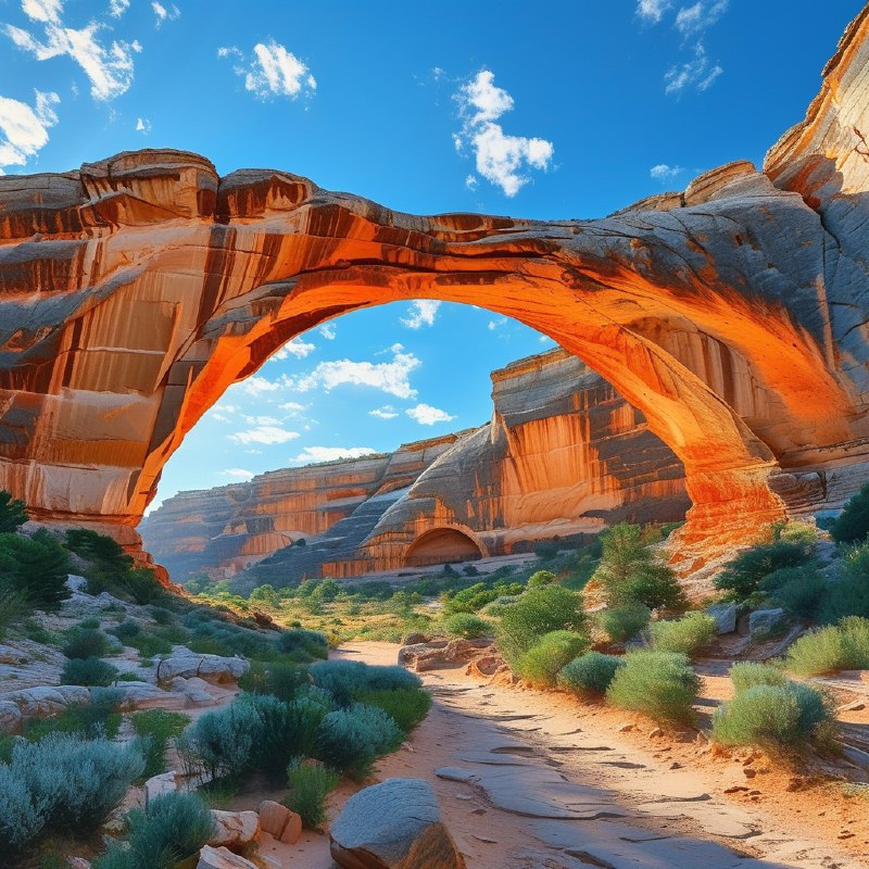 #Bing_Wallpaper在碧蓝的晴空下，一座令人叹为观止的天然岩石奇观——犹他州自然桥国家纪念碑中的卡奇纳桥