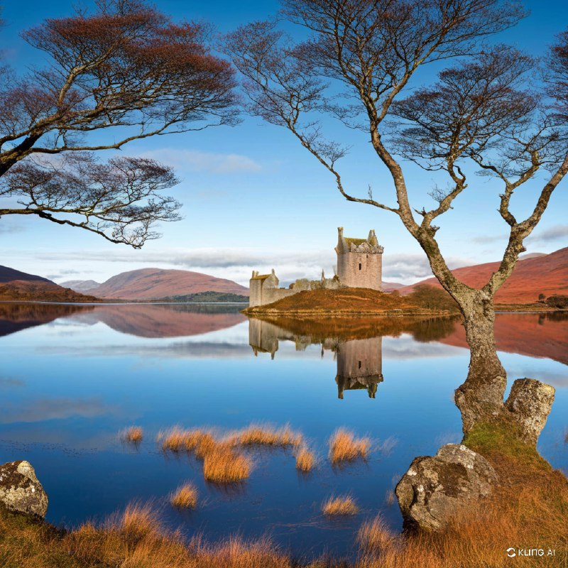#Bing_Wallpaper古老的苏格兰城堡倒映在内斯湖平静的湖水中，座落于阿盖尔-比特郡境内