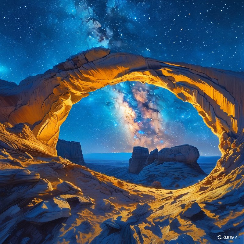 #Bing_Wallpaper"犹他州美国拱门国家公园内，一座宏伟的天然砂岩拱门框住了令人叹为观止的银河，这是一个夜晚的沙漠景观和宇宙奇观