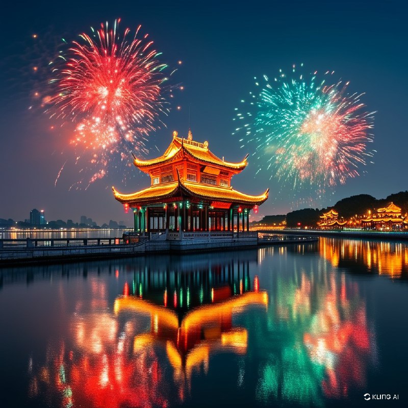 #Bing_Wallpaper"焰火盛宴点亮了湖南省长沙市夜空，耀眼的红、绿、蓝色光芒在空中绽放，生动地庆祝这一时刻