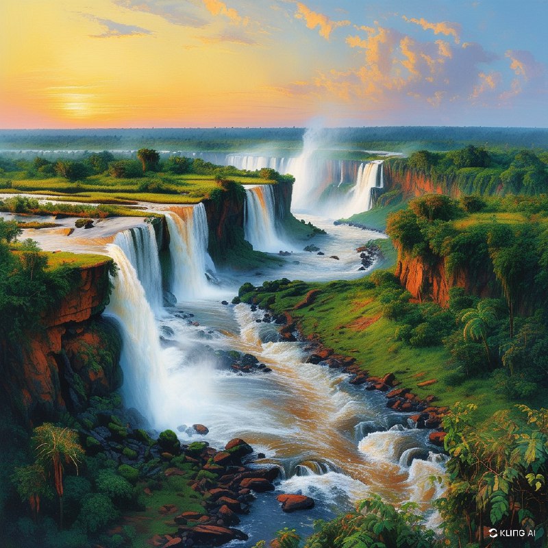 #Bing_Wallpaper“从巴西巴拉那州望去的雄伟伊瓜苏瀑布，这一令人叹为观止的水流从郁郁葱葱的悬崖上倾泻而下，周围环绕着生机盎然的绿色植被和布满青苔的岩石