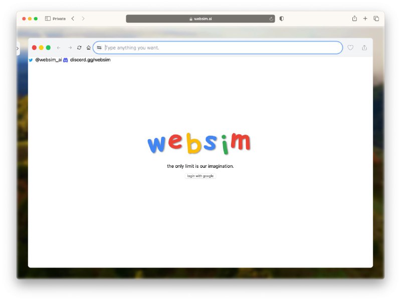 🔮 WebSim —— 重磅级 AI 网页生成器WebSim 是一个 AI 网页生成器，你只需要在这个虚拟浏览器的 URL 输入框里面输入你想要生成的网站，就可以获得一个可交互的网页出来