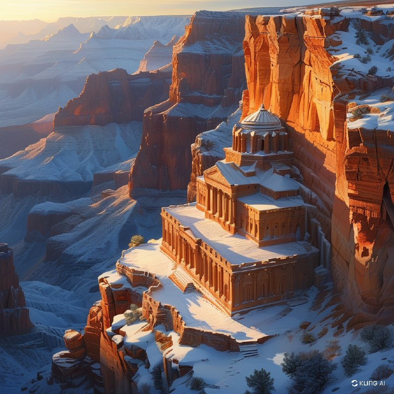 #Bing_Wallpaper“雄伟的祆教神庙无缝地融入亚利桑那州美国大峡谷崎岖的悬崖之中，在日落时分展现出壮丽的景象