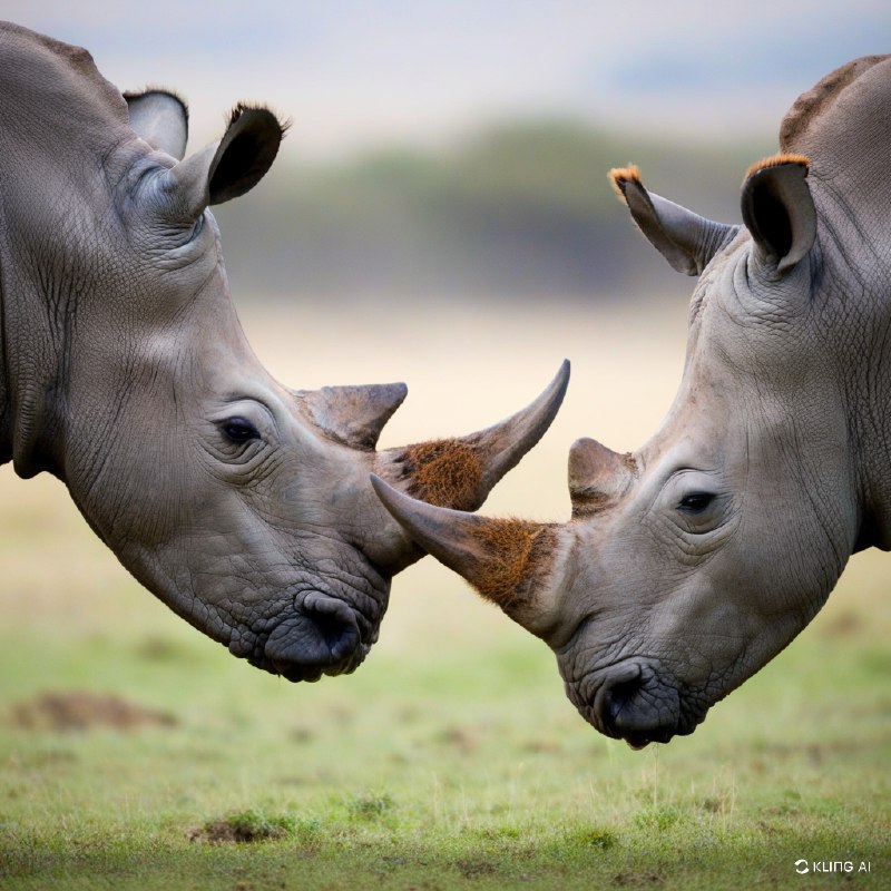 #Bing_Wallpaper“两只濒危的雄性白犀牛，面对面于一个亲密的时刻，置身于肯尼亚纳库鲁湖平静的背景下