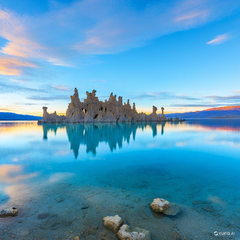 #Bing_Wallpaper 加利福尼亚州莫诺湖的图像，展现从宁静湖水中涌现的引人注目的石灰华塔