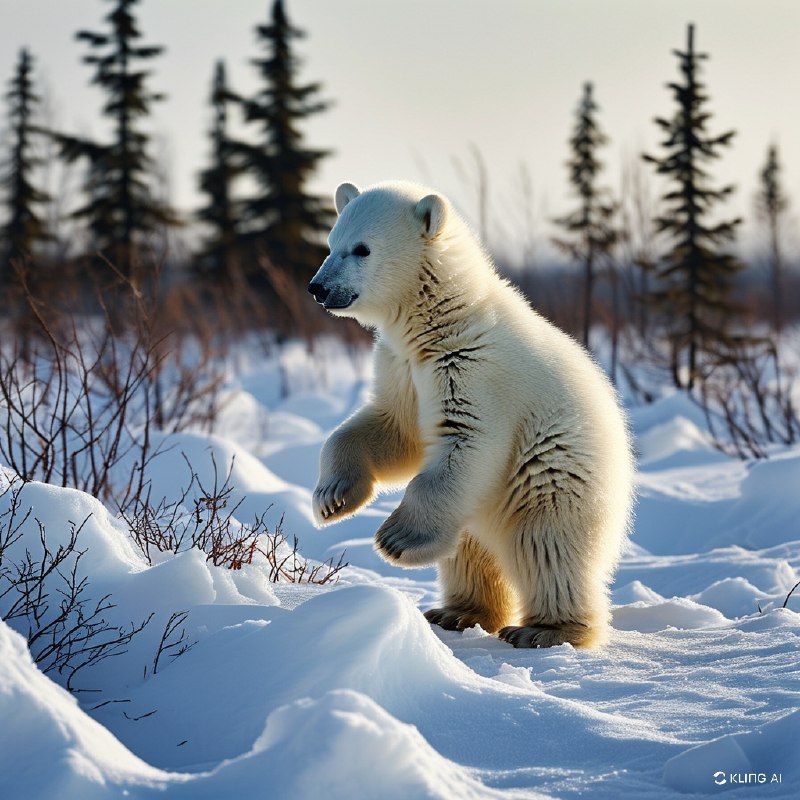 #Bing_Wallpaper一幅温馨的画面展现了顽皮的北极熊幼崽从雪白的巢穴中探出身来，周围是闪耀在柔和散射的北极日光下的洁白雪堆