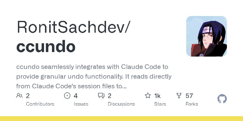 GitHub - RonitSachdev/ccundo: ccundo seamlessly integrates with Claude Code to provide granular undo functionality. It reads directly…