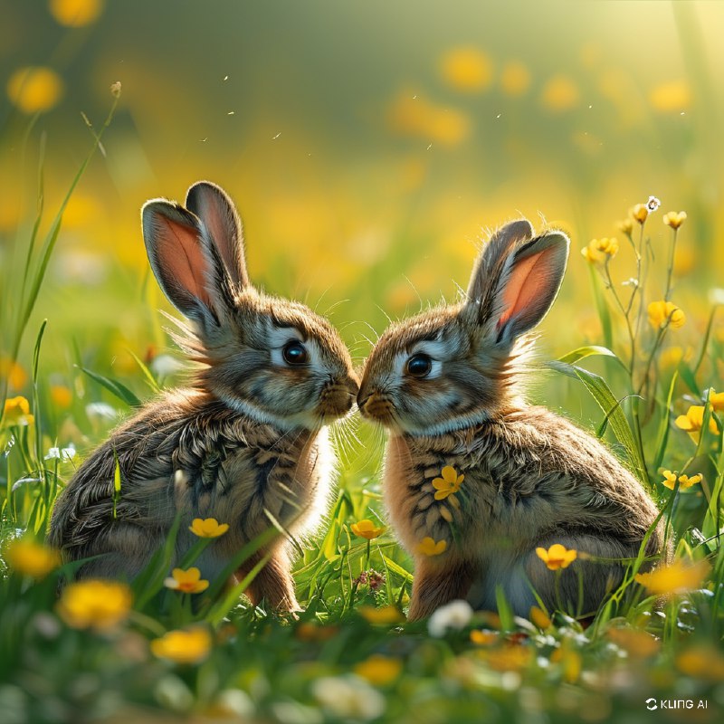 #Bing_Wallpaper“两只野生的小兔子，毛茸茸的柔软皮毛，正在生机盎然的春天草地上嬉戏地依偎在一起
