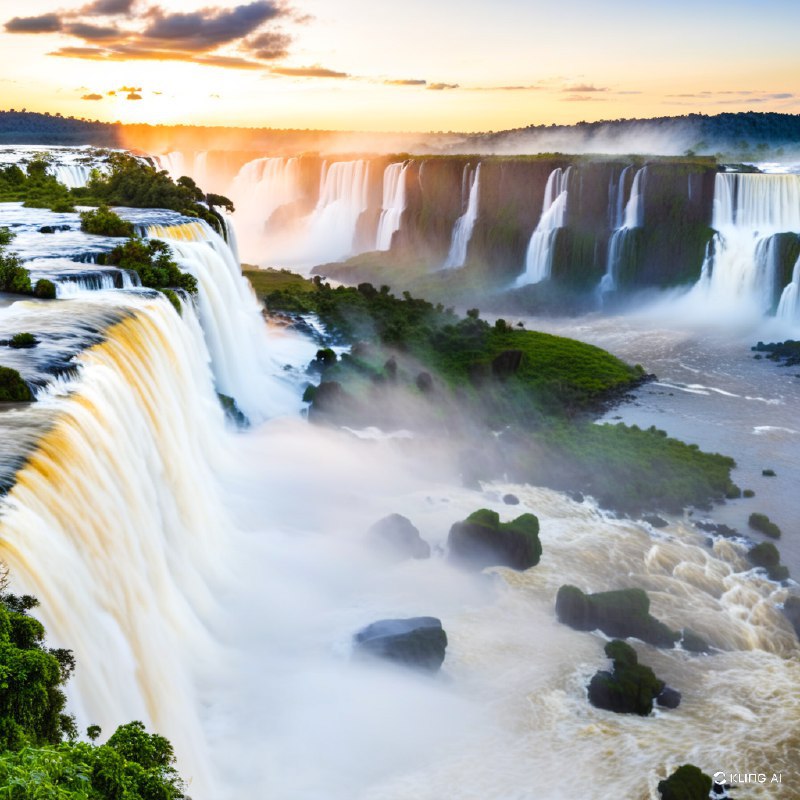 #Bing_Wallpaper“从巴西巴拉那州望去的雄伟伊瓜苏瀑布，这一令人叹为观止的水流从郁郁葱葱的悬崖上倾泻而下，周围环绕着生机盎然的绿色植被和布满青苔的岩石