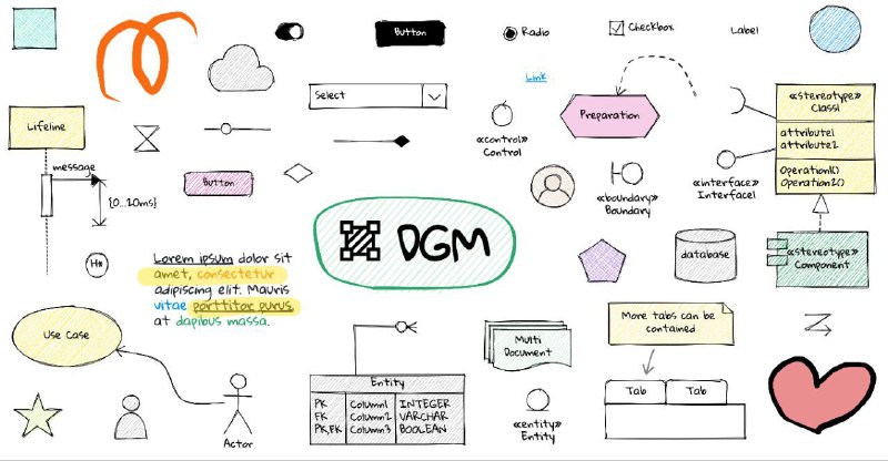 DGM.js - 具有智能形状的开源无限画布一个开源无限画布，支持智能图形、实时协作、多页面、手绘风格以及导出为图片和 JSON 的功能