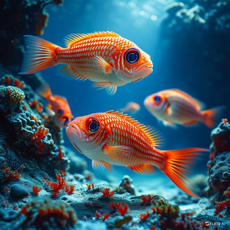 #Bing_Wallpaper在澳大利亚大堡礁附近的深海之中，一群令人着迷的珠光宝气的大眼鲷在深蓝色的海洋背景下绽放出夺目的光芒