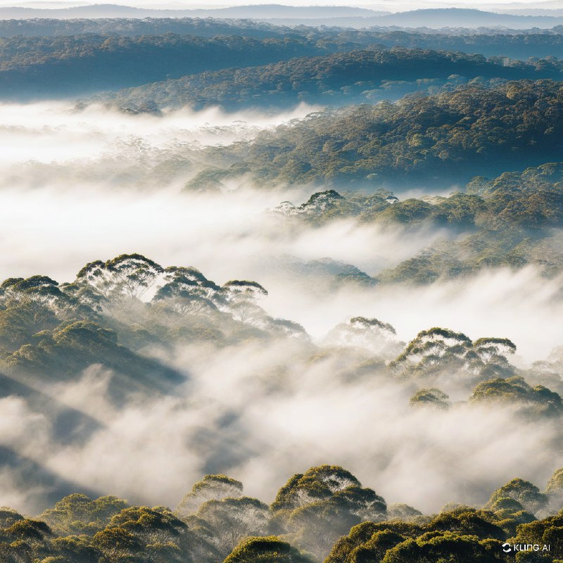 #Bing_Wallpaper"如梦似幻的桉树林笼罩在柔和的晨雾中，金色的阳光穿透薄薄的迷雾层，创造出迷人的光影交错效果，苍翠的绿叶冠覆盖在起伏的地形之上，散布于澳大利亚新南威尔士州蓝山国家公园的梅加隆谷辽阔的山谷中，呈现出一种宁静而超凡的氛围，树木纹理的复杂细节被生动捕捉，柔和的白色与大地色调和谐交融，构成电影般的超细致画面，灵感源自大气的风景摄影以及印象派自然画作