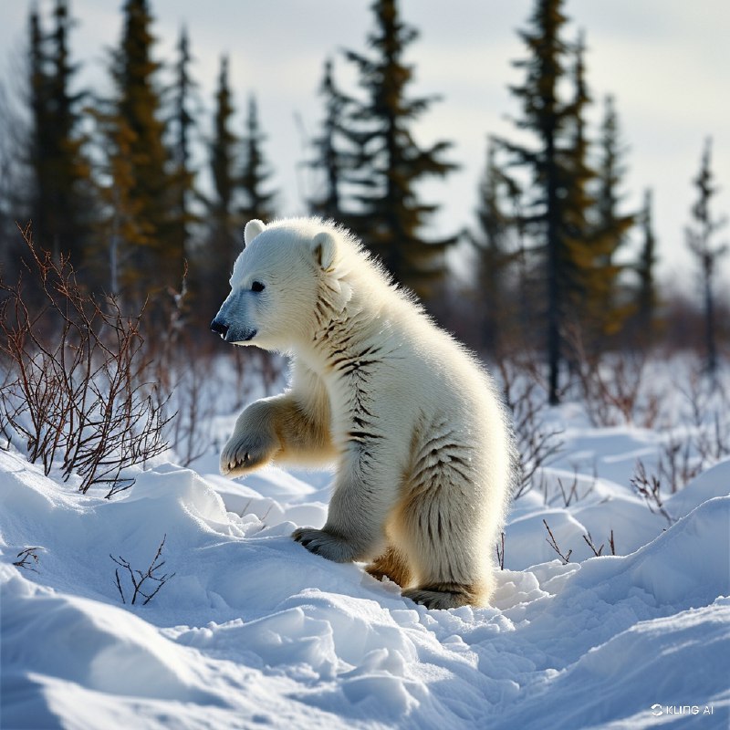 #Bing_Wallpaper一幅温馨的画面展现了顽皮的北极熊幼崽从雪白的巢穴中探出身来，周围是闪耀在柔和散射的北极日光下的洁白雪堆