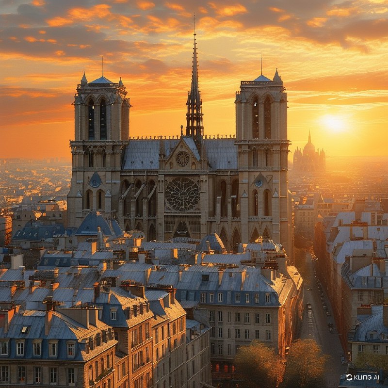 #Bing_Wallpaper巴黎圣母院在金色的落日中庄严地主宰着巴黎的天际线