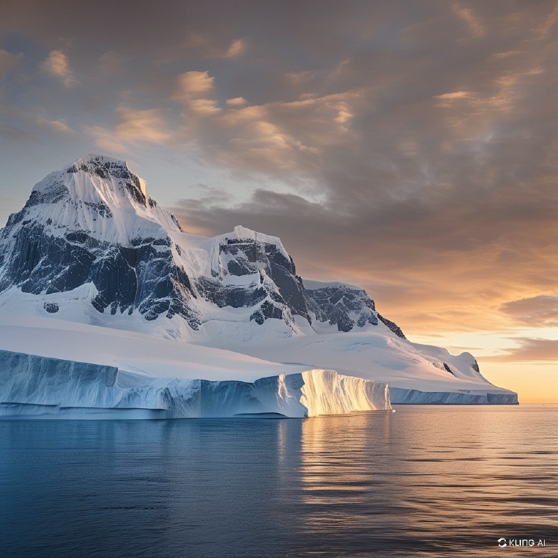 #Bing_Wallpaper雄伟的南极洲景观中，巨大的冰山静静地漂浮在平静的海面上，它们复杂的纹理在光线下熠熠生辉