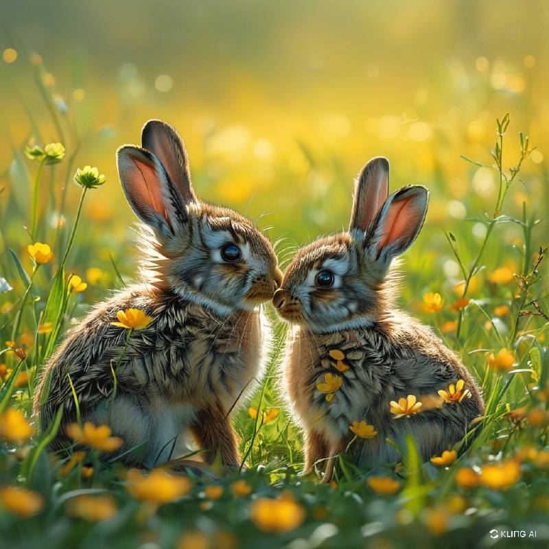 #Bing_Wallpaper“两只野生的小兔子，毛茸茸的柔软皮毛，正在生机盎然的春天草地上嬉戏地依偎在一起