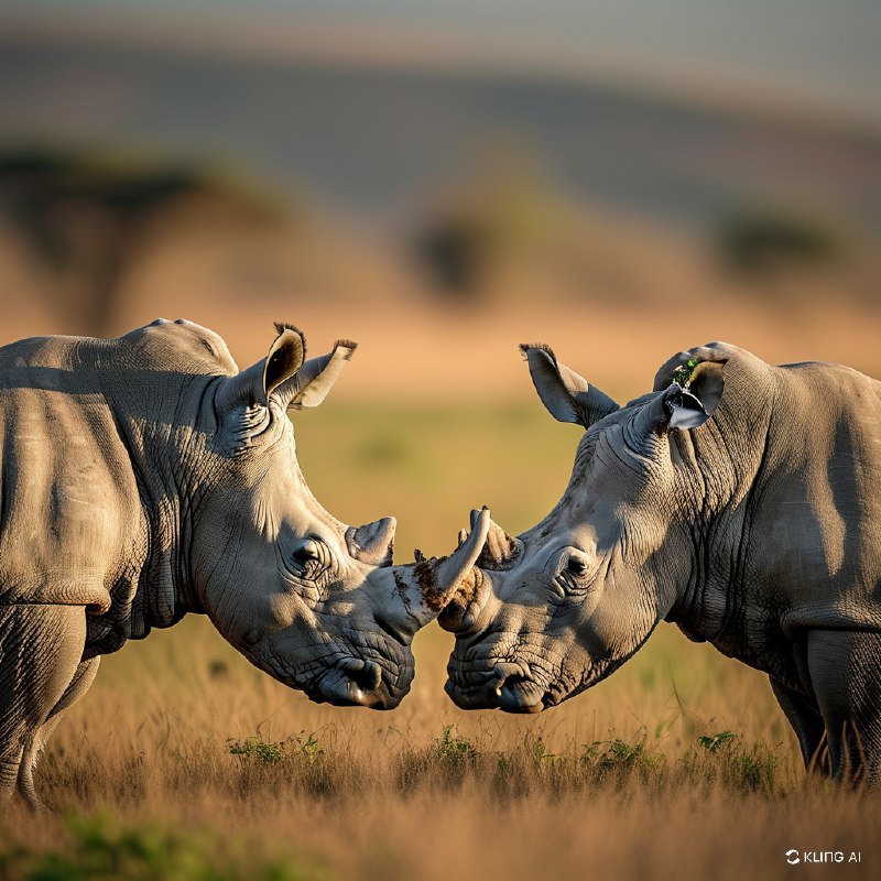 #Bing_Wallpaper“两只濒危的雄性白犀牛，面对面于一个亲密的时刻，置身于肯尼亚纳库鲁湖平静的背景下