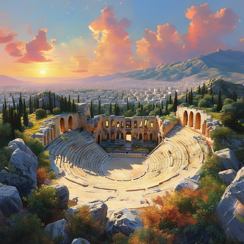#Bing_Wallpaper“在希腊雅典卫城脚下的赫罗德·阿提库斯剧场，一场壮丽的金色日落庆祝着古典戏剧