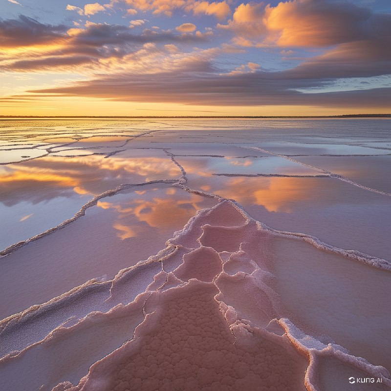 #Bing_Wallpaper“维多利亚州澳大利亚蒂莱尔湖那广阔而空灵的盐湖景观，被落日的金色光辉笼罩