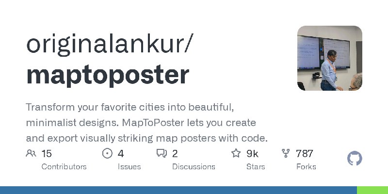 GitHub - originalankur/maptoposter: Transform your favorite cities into beautiful, minimalist designs. MapToPoster lets you create…