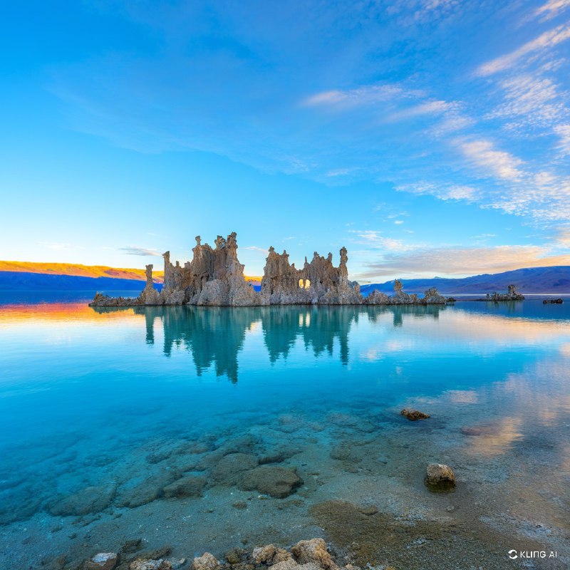 #Bing_Wallpaper 加利福尼亚州莫诺湖的图像，展现从宁静湖水中涌现的引人注目的石灰华塔