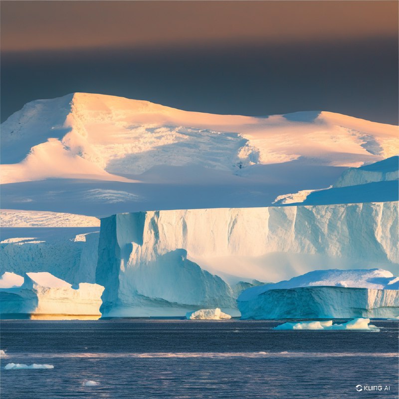 #Bing_Wallpaper雄伟的南极洲景观中，巨大的冰山静静地漂浮在平静的海面上，它们复杂的纹理在光线下熠熠生辉
