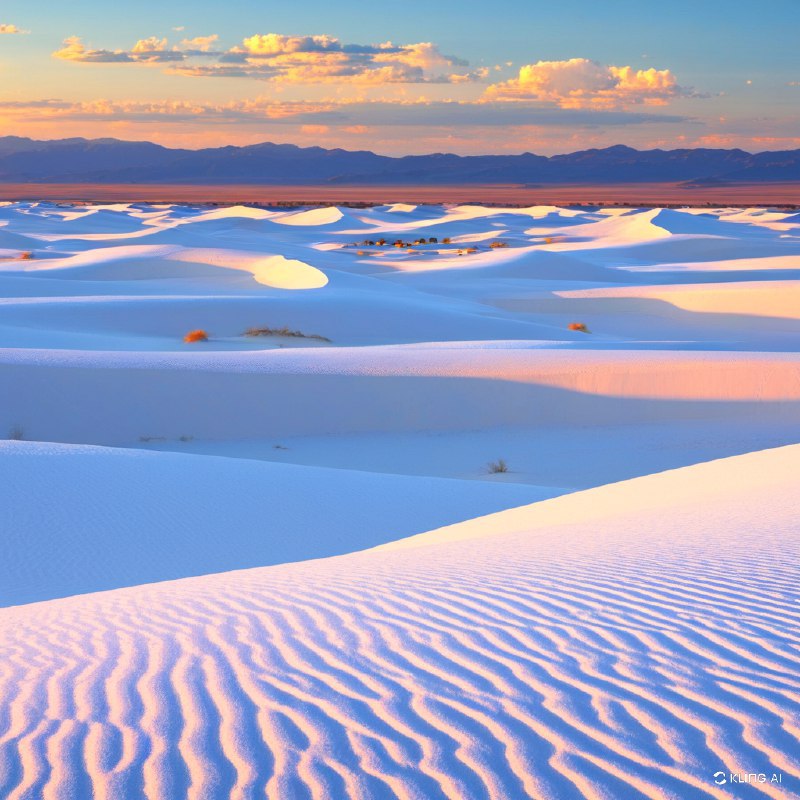 #Bing_Wallpaper"在美国新墨西哥州的白沙国家公园，广袤的白色沙丘在宁静的日落天空下绵延起伏