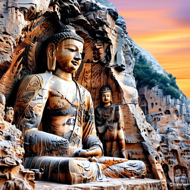 #Bing_Wallpaper位于中国山西省大同市的云冈石窟，是一片宏伟而古老的佛教岩石雕刻遗址，呈现了两座雕刻在悬崖上的巨大石佛