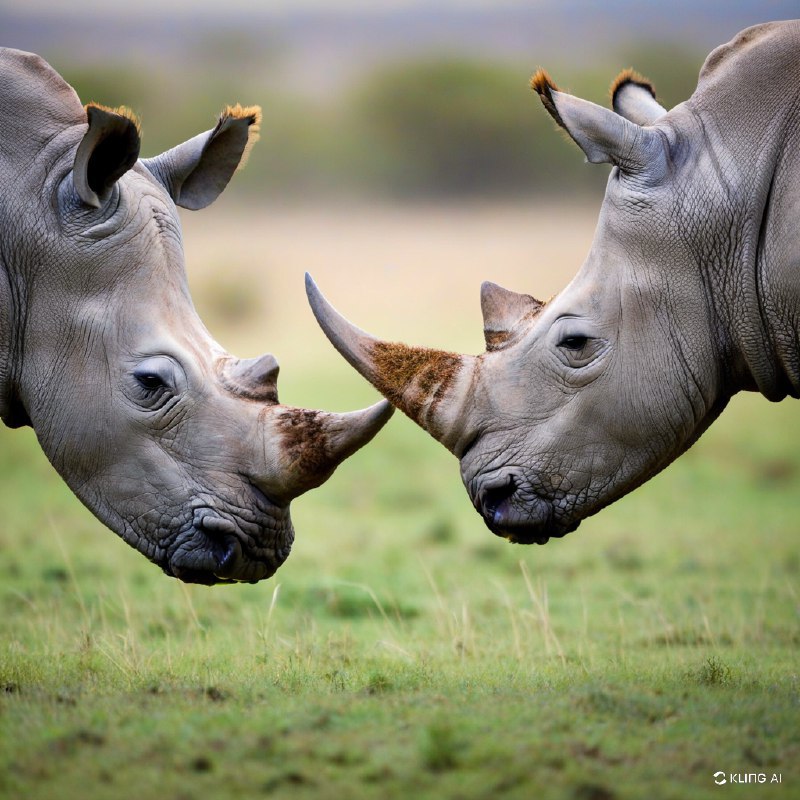 #Bing_Wallpaper“两只濒危的雄性白犀牛，面对面于一个亲密的时刻，置身于肯尼亚纳库鲁湖平静的背景下