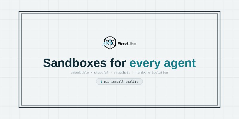 GitHub - boxlite-ai/boxlite: Sandboxes for every agent. Embeddable, stateful, snapshots, and hardware isolation.