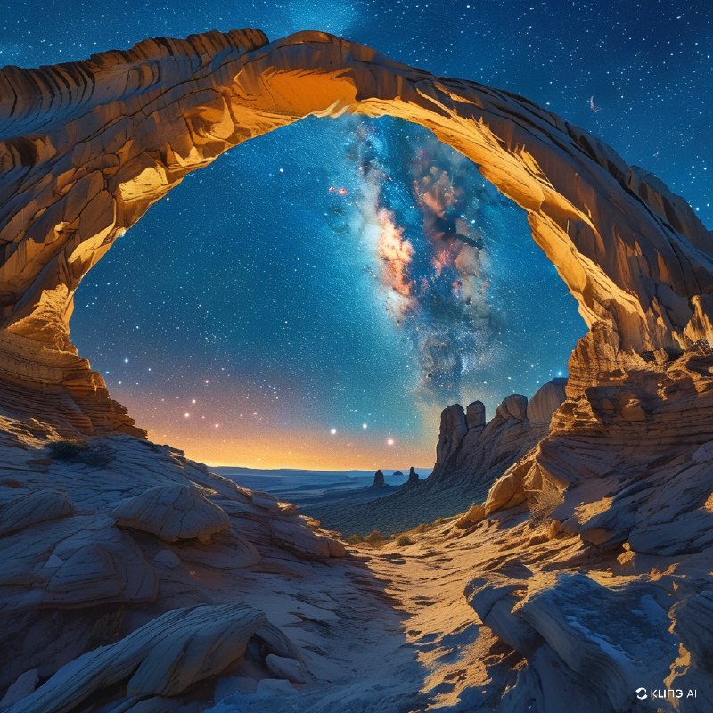 #Bing_Wallpaper"犹他州美国拱门国家公园内，一座宏伟的天然砂岩拱门框住了令人叹为观止的银河，这是一个夜晚的沙漠景观和宇宙奇观
