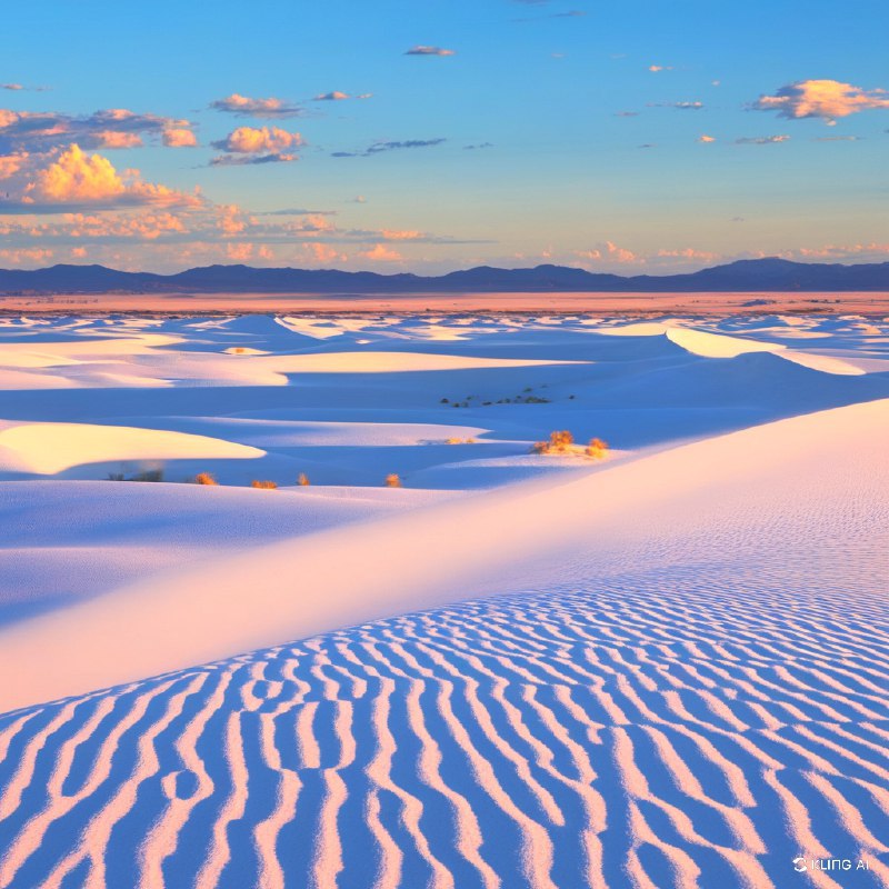 #Bing_Wallpaper"在美国新墨西哥州的白沙国家公园，广袤的白色沙丘在宁静的日落天空下绵延起伏