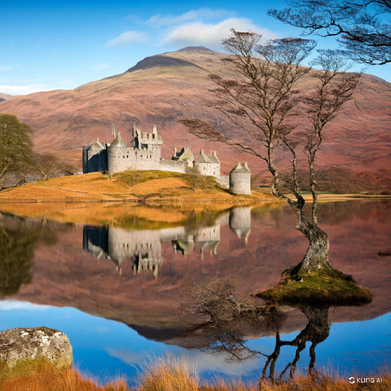 #Bing_Wallpaper古老的苏格兰城堡倒映在内斯湖平静的湖水中，座落于阿盖尔-比特郡境内