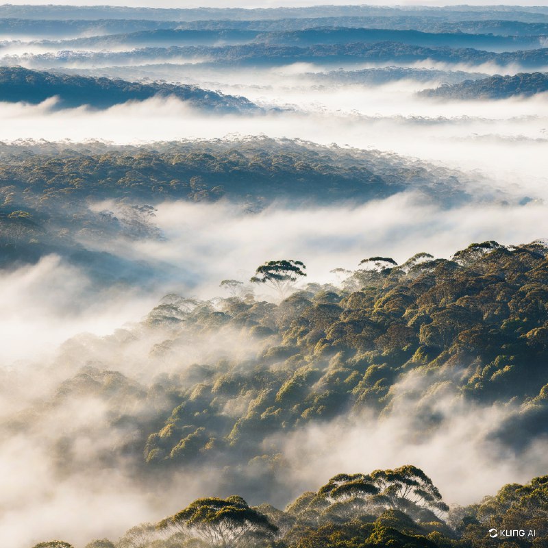 #Bing_Wallpaper"如梦似幻的桉树林笼罩在柔和的晨雾中，金色的阳光穿透薄薄的迷雾层，创造出迷人的光影交错效果，苍翠的绿叶冠覆盖在起伏的地形之上，散布于澳大利亚新南威尔士州蓝山国家公园的梅加隆谷辽阔的山谷中，呈现出一种宁静而超凡的氛围，树木纹理的复杂细节被生动捕捉，柔和的白色与大地色调和谐交融，构成电影般的超细致画面，灵感源自大气的风景摄影以及印象派自然画作