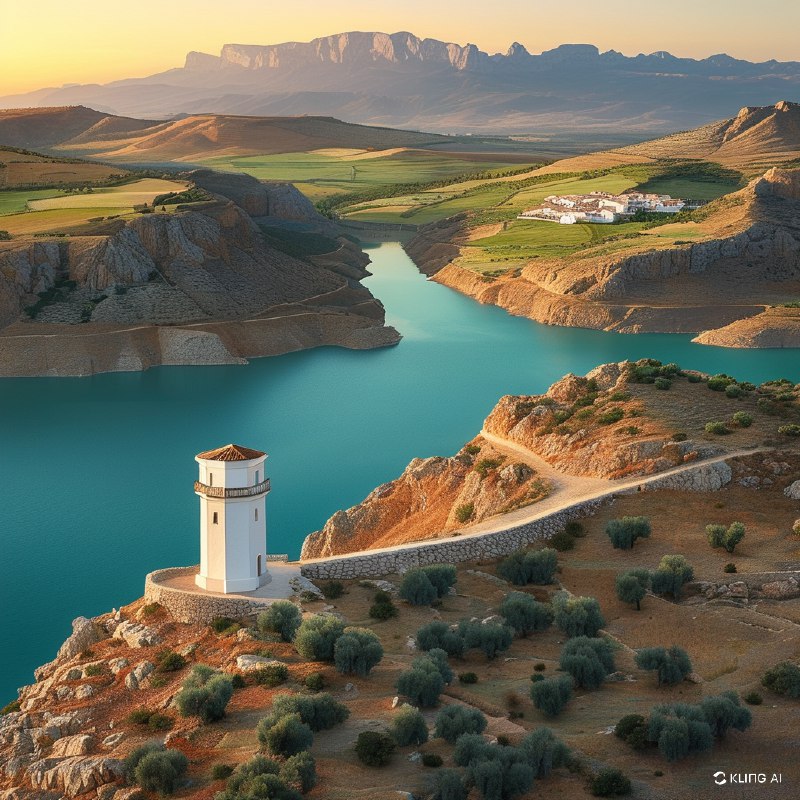 #Bing_Wallpaper“在西班牙加的斯省的萨哈拉德拉谢拉，一幅宁静的空中景象展现出夕阳下温暖的金色光辉