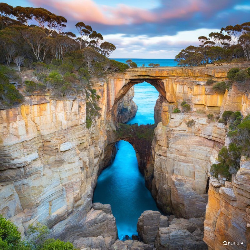 #Bing_Wallpaper令人叹为观止的海边天然拱门，周围是崎岖的悬崖和郁郁葱葱的树木，在壮丽的天空下，澳大利亚塔斯马尼亚州#Bing_Wallpaper令人叹为观止的海边天然拱门，周围是崎岖的悬崖和郁郁葱葱的树木，在壮丽的天空下，澳大利亚塔斯马尼亚州